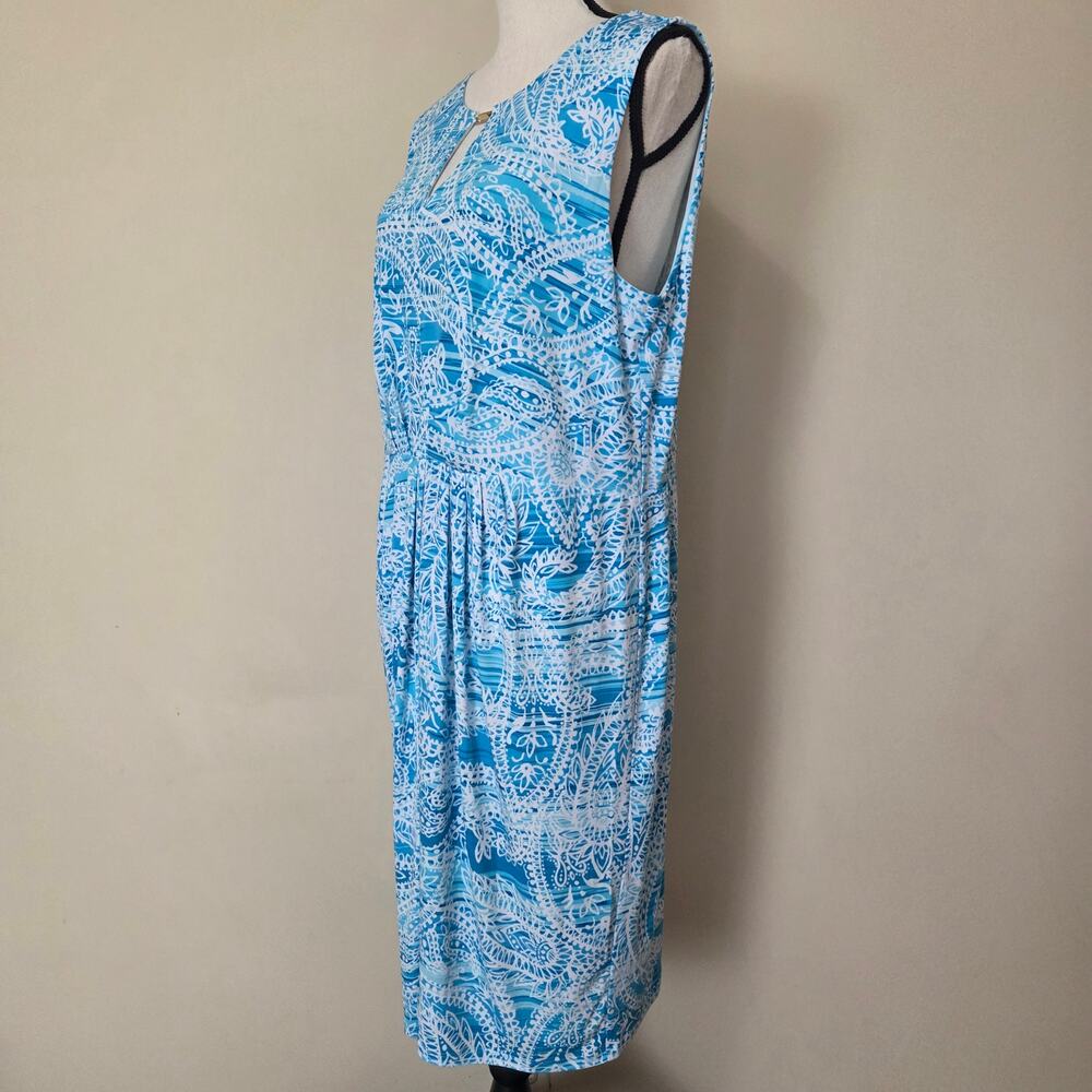 NWT Jones New York XL Jersey Pullover Sleeveless Summer Dress Turquoise White - Picture 5 of 16